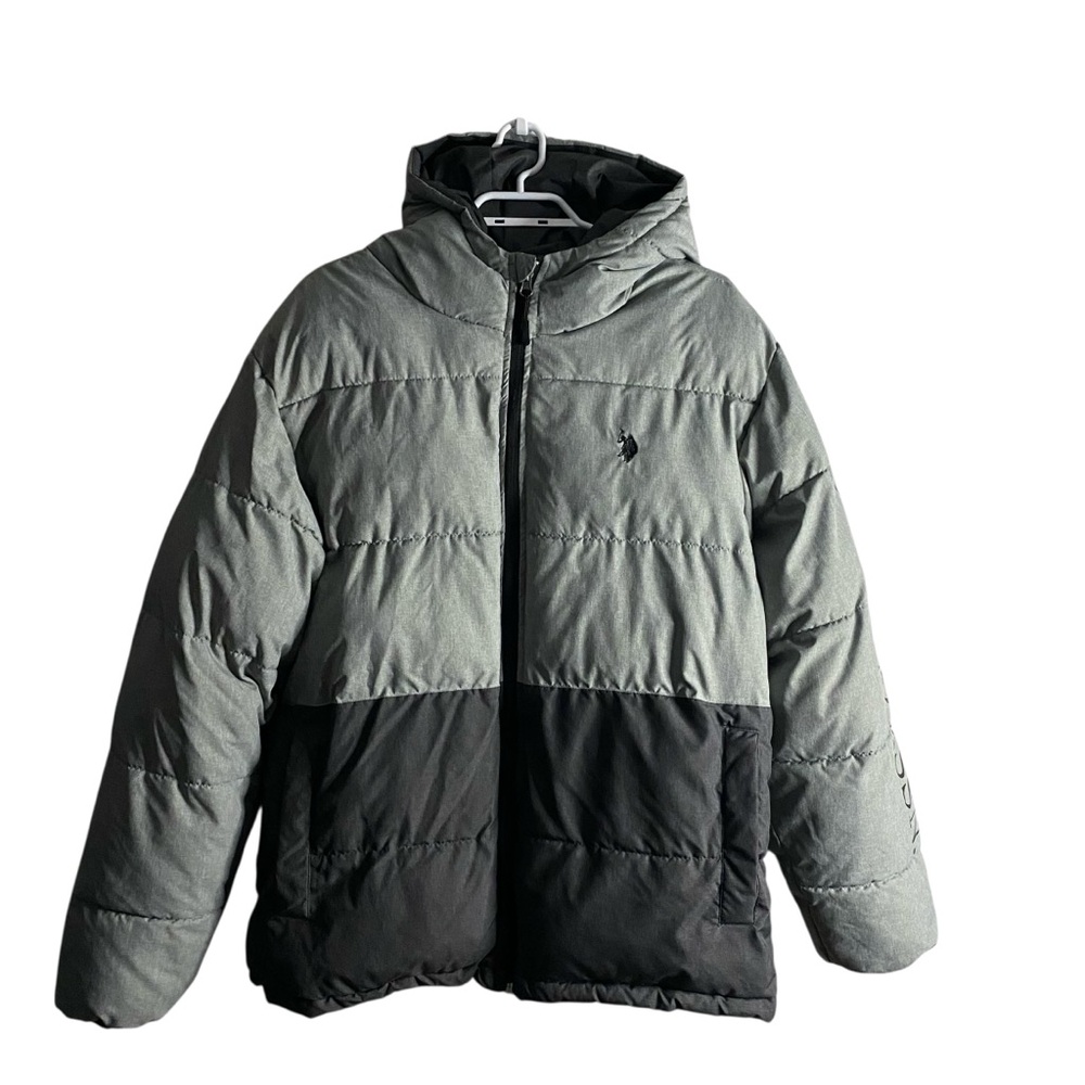 U.S. Polo ASSN Men's Heather Gray Winter Wear Puffer Jacket